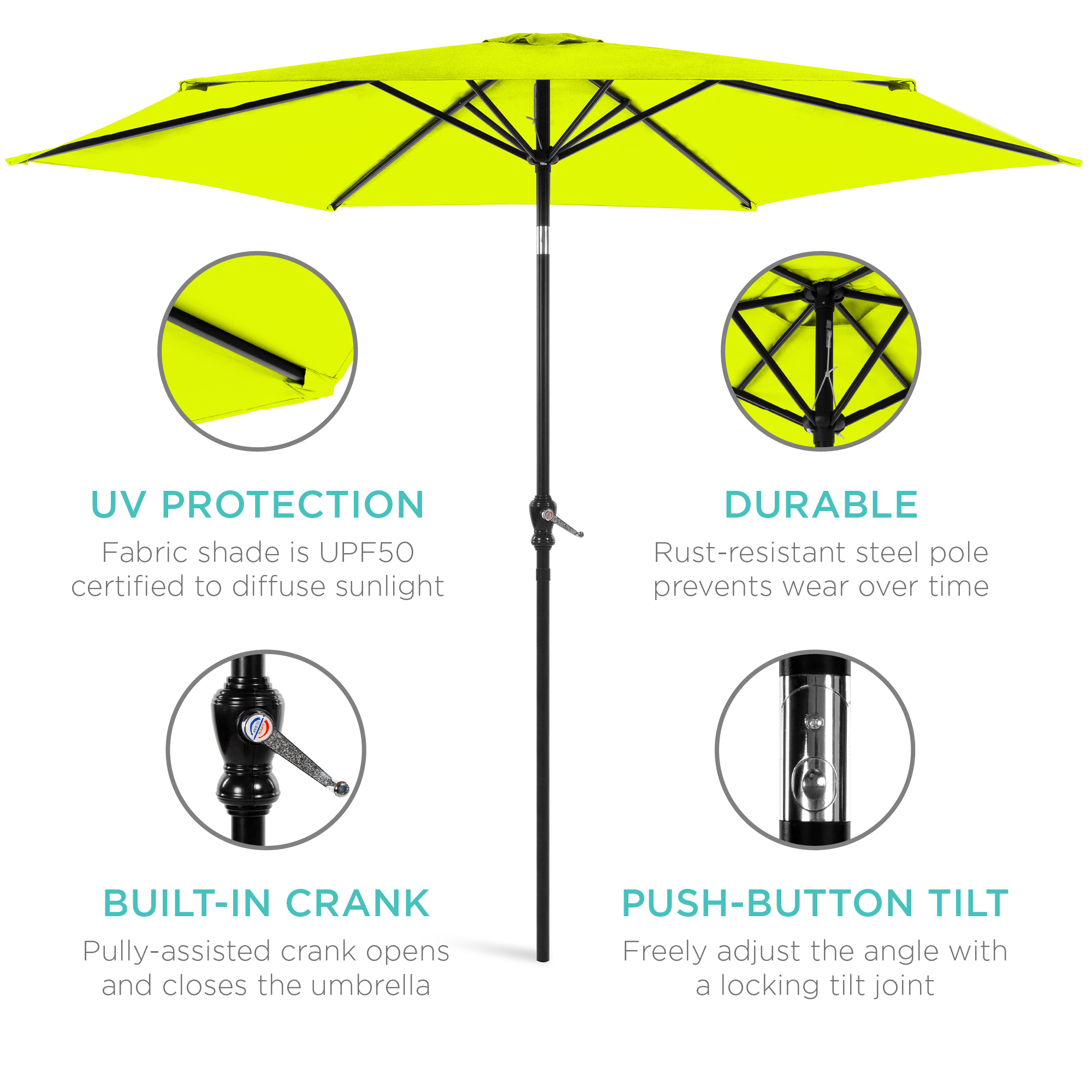 Best Choice Products 10ft Outdoor Steel Market Patio Umbrella w/ Crank,  Tilt Push Button, 6 Ribs - Lemon Lime 